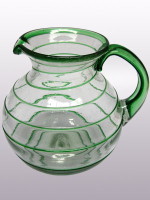 Wholesale Spiral Glassware / Emerald Green Spiral 120 oz Large Bola Pitcher / A classic with a modern twist, this pitcher is adorned with a beautiful emerald green spiral.